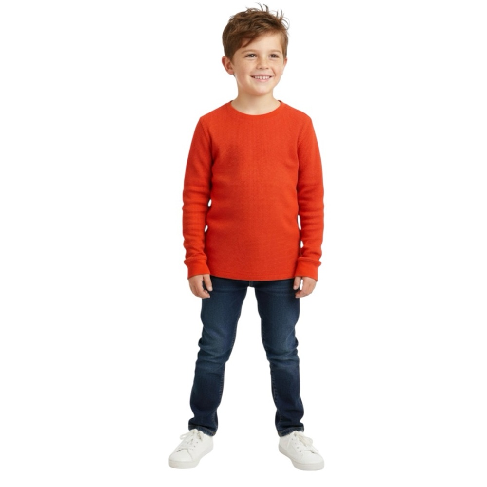 🔴 6/$25 SALE Faded Glory Red Orange Thermal Long Sleeve Tee Like New!